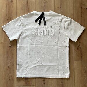 SMALL AMIRI MEN'S WHITE CASUAL SHORT SLEEVE COTTON T-SHIRT